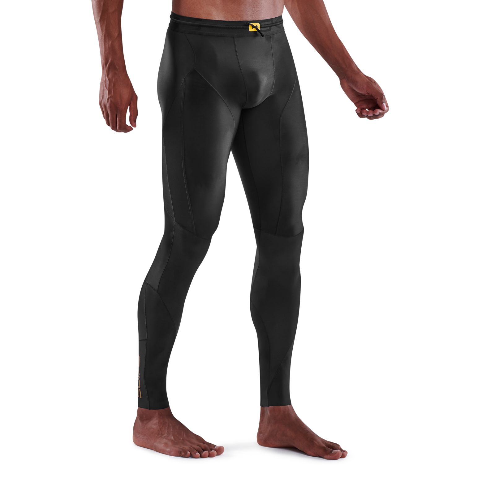 Skins Travel and Recovery Compression Tights in Black with Blue Stitching  size ML
