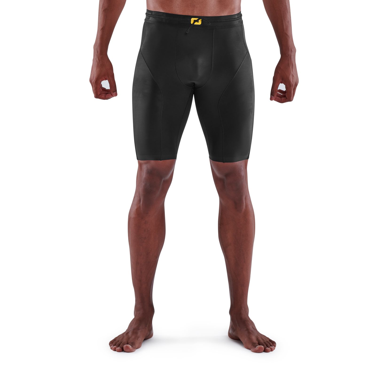 SKINS Men's A400 Compression Half Tights/Shorts, Black/Yellow Logo